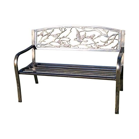 Metal Garden Bench with Cast Iron 'Birds Design' Back Rest Cover