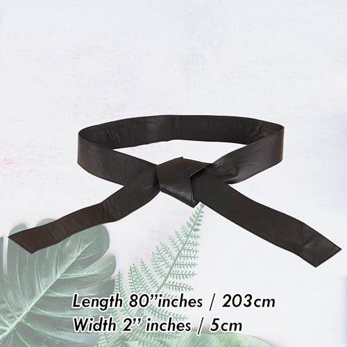 Woman's Obi Sash Tie Plus Size Waist Band Wide Solid Color Genuine Leather Belt3