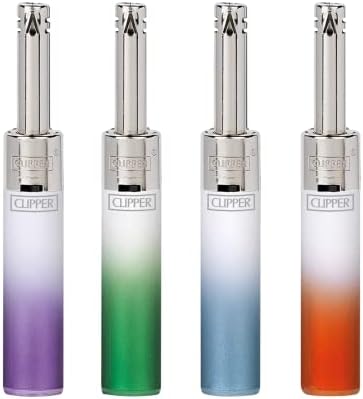 SMART PRICE 4 X CLIPPER MINI TUBE LIGHTER COLOUR - CRYSTAL GRADIENT- DESIGN REFILLABLE TEA BBQ COOKER Utility ( ASSORTED SEND OUT ) WITH GIFT CASE BLACK POUCH