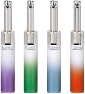 SMART PRICE 4 X CLIPPER MINI TUBE LIGHTER COLOUR - CRYSTAL GRADIENT- DESIGN REFILLABLE TEA BBQ COOKER Utility ( ASSORTED SEND OUT ) WITH GIFT CASE BLACK POUCH
