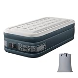 Bonnlo Colchón Hinchable con Bomba Integrada, Cama Inflable Doble con Superficie de Terciopelo, con Portavasos y Bolsa de Transporte, Colchón de Aire para Camping (Gris, 190x99x45 cm)