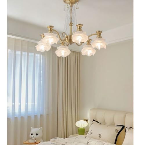 Lustre en verre floral à 8 têtes, luminaire de plafond unique chic