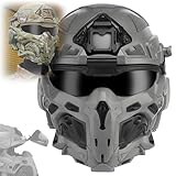 Airsoft Paintball Gear Tactical Protection Helmet,Headset NVG Base Mask Goggle Anti-Fog Fan All-In-One Multifunction Full Covered Helmet (Grey)