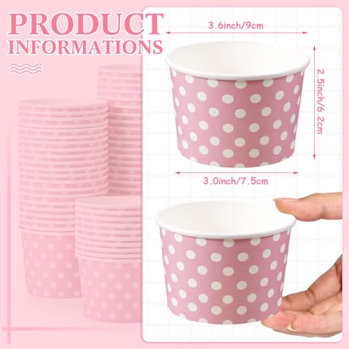 Image of Zopeal 50 Count Pink Polka Dot Ice Cream Cups Disposable Dessert Bowls