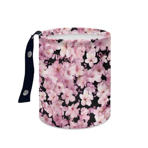 Image of Cherry Blossom Trash Bag, Car Trash Can Cute, Portable, Collapsible for Back Seat, Floor, or Hanging Headrest Waste Basket - Car Garbage Accessory