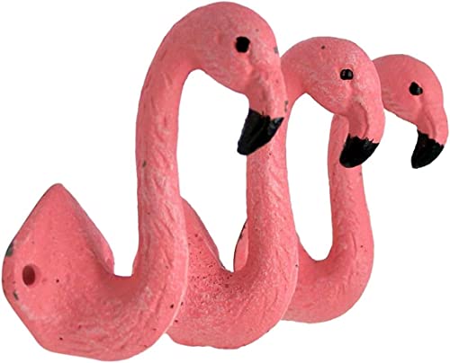 Image of Wowser Pink Tropical Flamingo Cast Iron Wall Mount Coat Hooks, 4 Inch, Set of 3