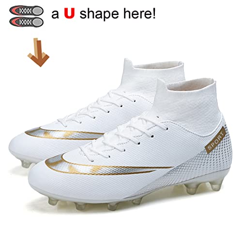 Yefdg Men’s Soccer Boots Football Shoes Cleats Spike Shoes Sneaker Comfortable Adults Athletic Outdoor/Indoor/Competition/Training White #TOP1