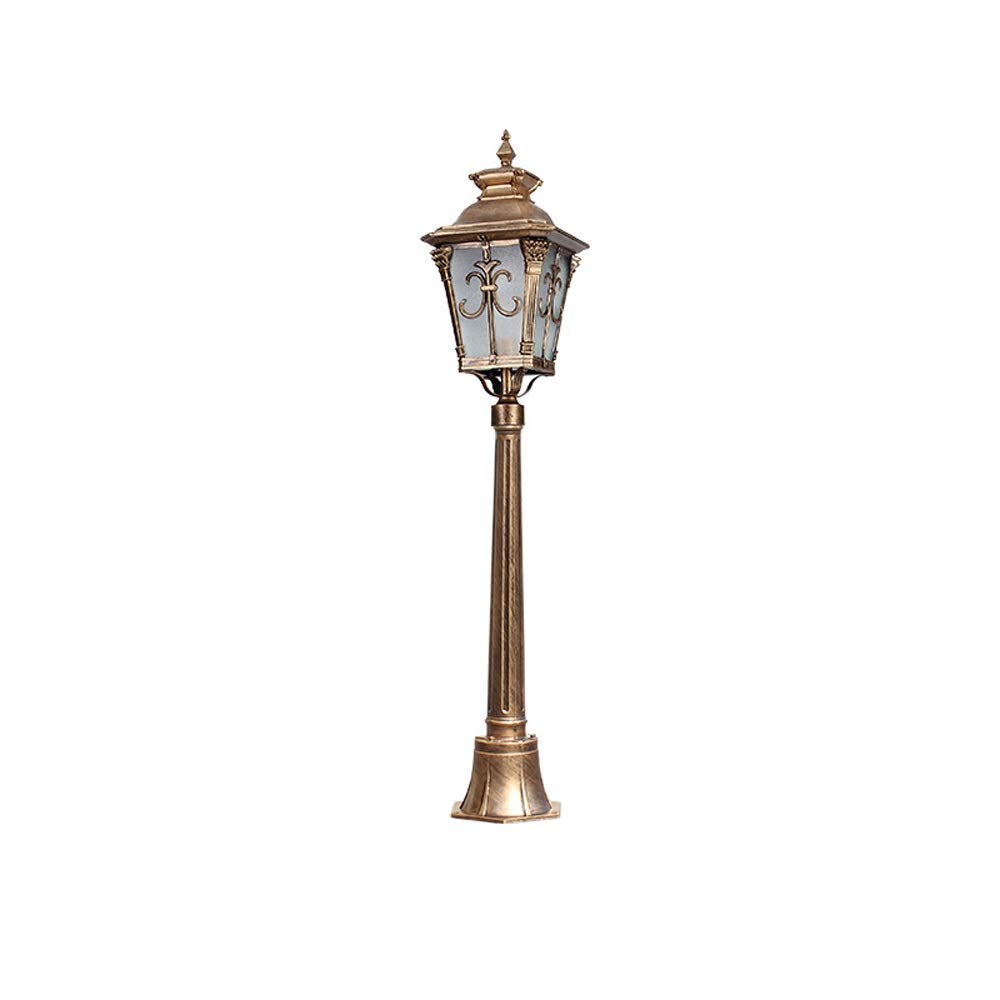 HELCEKOU Outdoor Garden Glass Lantern - E27 High Pole Light IP54 Waterproof European Retro Style Die-Cast Aluminum Courtyard & Street Path Illumination (Brass 110cm Height)