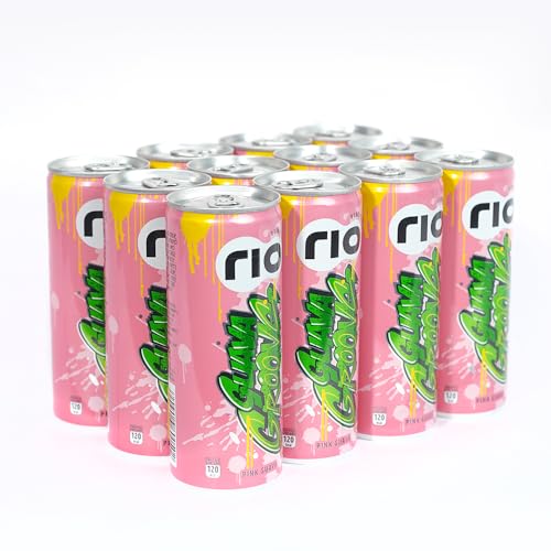Image of Rio Pink Guava Fruit Drink Can | Soft Drink | Exotic Fruit Juice + Fizz | Rich In Vitamin C and Honey | Pack of 12 | 250 ml