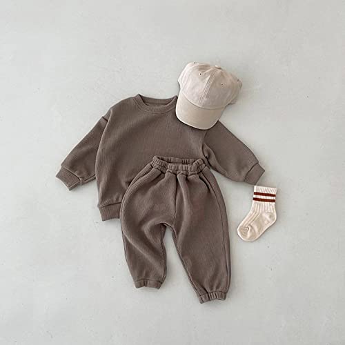 Newborn Baby Boys Girls Sweatsuit Tracksuit Solid Long Sleeve Pullover Underwear and Sweatpants Set Fall Winter Outfit2