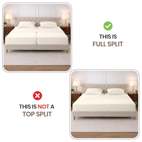 Image of SGI Split King Sheet Set for Adjustable Bed Egyptian Premium Cotton 600 Thread Count Sheets for Sleep Number Bed 15 inch Deep Pocket 5 Pc Set with 2 Twin XL Fitted Sheets Soft Breathable -Ivory