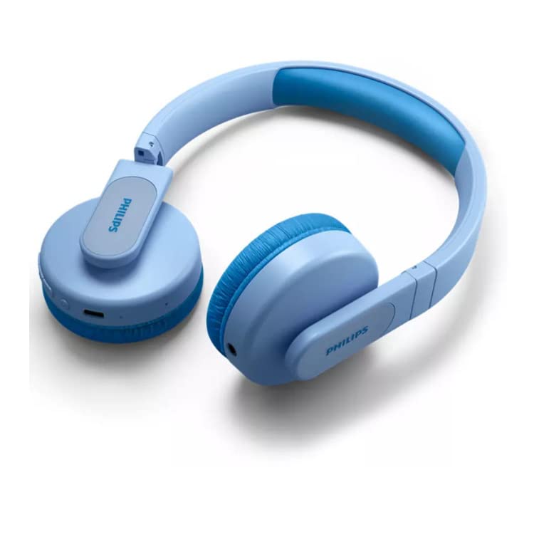 Image of Philips K4206 Kids Wireless On-Ear Headphones, Bluetooth + Cable Connection, 85dB Limit for Safer Hearing, Built-in Mic, 28 Hours Play time, Parental Controls via Philips Headphones, Blue