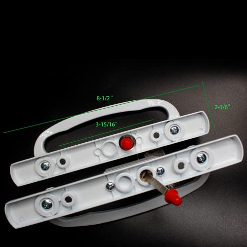 Hyneesun Patio Door Handle 3-15/16 Inch(10Cm) Hole Spacing（Right And Left Handed White Sliding Door Handle Set Mortise Style, Keyed（Offset Position） #TOP4