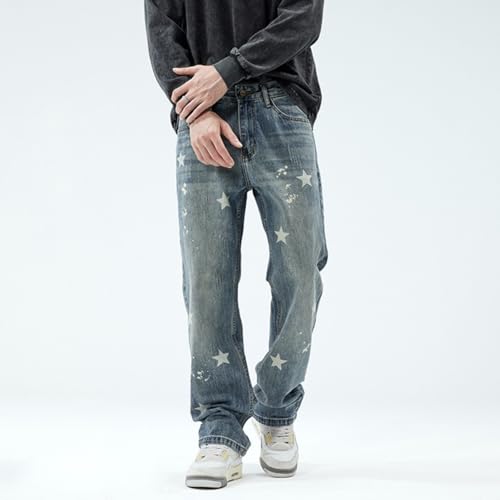 Jeans Pants Trouser Denim Spring and Autumn Star Light Color Printed Men's High Street Washed3
