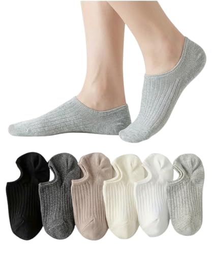 Image of Pack of 6 No Show Socks for Men & Women | Cotton Blend Low Cut Invisible Socks | Anti-Slip Breathable Ribbed Ankle Socks | Multicolour Casual Summer Socks