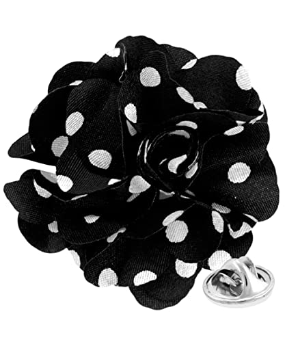 Vittorio Vico Men's Formal Polka Dot Flower Lapel Pin, Boutonniere for Men (Black/White)
