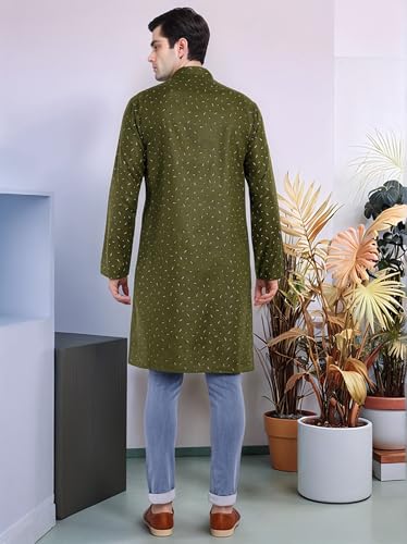 Image of SKAVIJ Mens Cotton Long Sleeve Tunic Printed Kurta