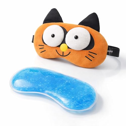 Image of Jenna Premium Eye Mask,Ultra Smooth Adjustable Sleep Mask&Blind Fold|For Sleeping,Travelling|Eye-Cover Light (3D Cat Brown Gel-1)
