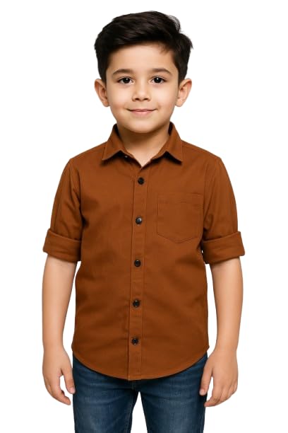 Image of Boys Kids Rust Orange Cotton Shirt, Long Roll-Up Sleeves, Party, Age 2-10 Years