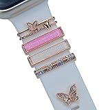 rose gold butterfly Sparkles Diamond Decorative Rings Loops Compatible with Apple Watch Silicone Bands Charms 49mm 45mm 44mm 42mm 41mm 40mm 38mm glitter bling gems Jewelry Accessories Charms for
