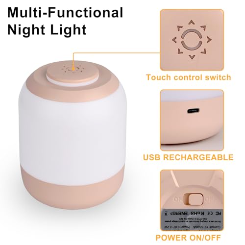 CTDZLED Baby Night Light for Kids, LED Touch Lamp, Stepless Dimming Nursery Lamp with 3 Colors, Breastfeeding, Diaper Change, Sleep Aid, USB Rechargeable White/Natural/Warm Bedside Light for Bedroom - Image 3