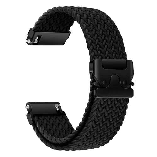 ONE ECHELON Quick Release Watch Band Compatible With Fossil Gen 3 Q Explorist Woven Braided Band, Clipper Clasp Replacement Strap (Black)