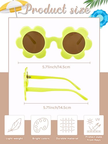 Kanayu 6 Pairs 5.71 Inch Adults Flower Sunglasses Summer Round UV Protection Flower Glasses Colorful Eyewear for Women Men3