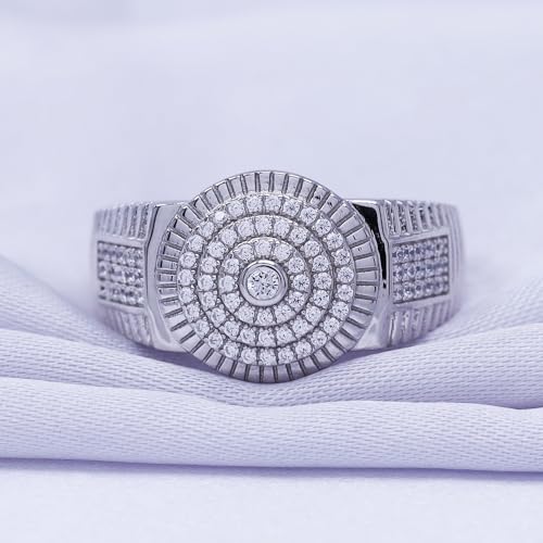 Moissanite Engagement Ring for Men, 0.45 Carat Round Lab Created Diamond Circle Cluster Nugget Ring In 14K Gold Over Sterling Silver Jewelry Gift For Men's2