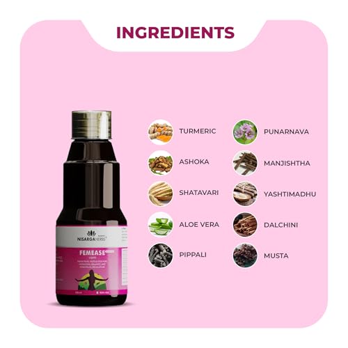 Image of SONARK'S NISARGA HERBS FemEase Ayurvedic Syrup (150ml) - Natural Menstrual Relief & Hormonal Balance Tonic - With Ashoka, Shatavari & Aloe Vera for PMS, Cramp & Bloating Support