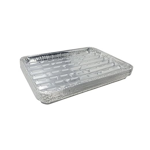 Pack of 15 Disposable Aluminum Broiler Pans – Good for BBQ, Grill Trays – Multi-Pack of Durable Aluminum Sheet Pans – Ribbed Bottom Surface - 13.40" x 9" x 0.85"