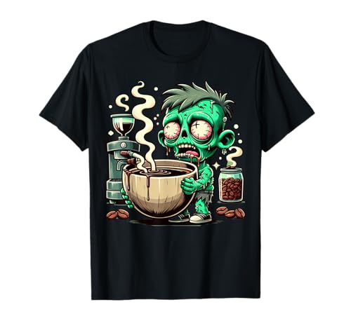 Cafeína Zombie sosteniendo una taza gigante de arte de café Camiseta
