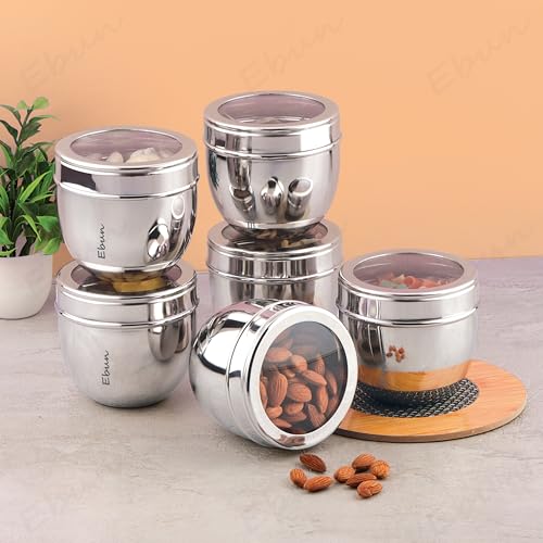 Image of Ebun Stainless Steel See Through Containers for Kitchen | Conical Shape Small Stainless Steel Dabba Set for Kitchen | Steel Container with Lid | 200 Ml, 300 Ml and 450 Ml | 18 Pcs Combo Set