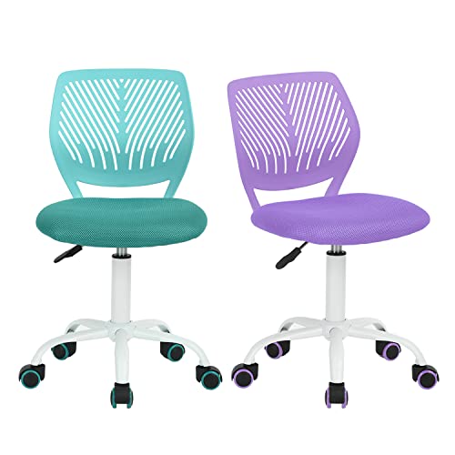 Homy Casa – Lot de 2 chaises de bureau pivotantes réglables en tissu, chaises de bureau ergonomiques sans accoudoir (violet et turquoise)