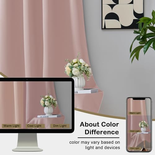 Image of Blush Pink Blackout Curtains 2 Panels for Girls Room, Thermal Insulated Room Darkening Curtains for Living Room, Energy Saving Window Treatment Curtains Blackout Drapes, 2x40Wx84L Inches