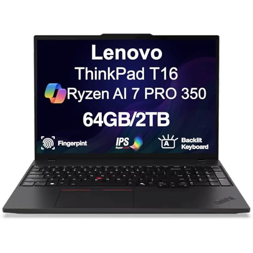 Lenovo ThinkPad T16 Gen 4 Copilot+ Business Laptop 16.0" FHD+ IPS (AMD Ryzen AI 7 PRO 350 (> Ultra 7 255U), 64GB DDR5, 2TB SSD, Backlit KB, Fingerprint, 2 Thunderbolt 4, IR Webcam, Win 11 Pro)