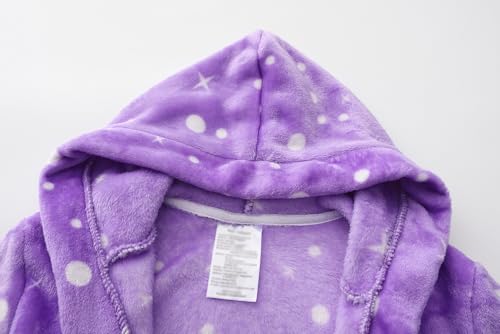 Image of Girls Fleece Hooded Robes, Warm Printed Bath Robe for Kids Soft Fuzzy Bathrobe for Gifts