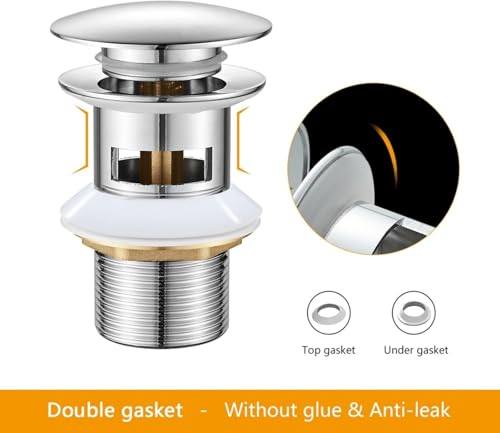 Ibergrif Messing Ablaufgarnitur Waschbecken mit Überlauf – 41–50 mm Pop-up Stopfen mit Chromadapter, Tropf- und auslaufsicher, Anti-Verstopfung, Modell M20502