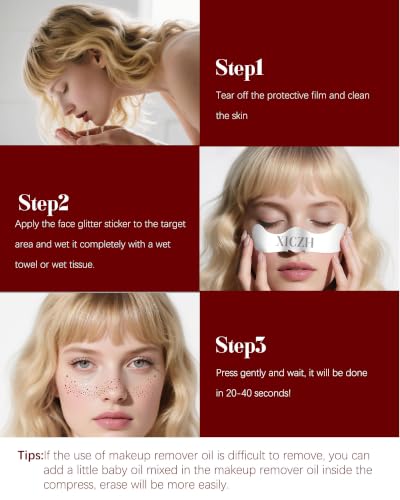 Image of XICZH Glitter Freckles, Red Temporary Face Tattoos Stickers, Body Face Glitter for Women, Country Concerts Singer Festival Rave Accessories