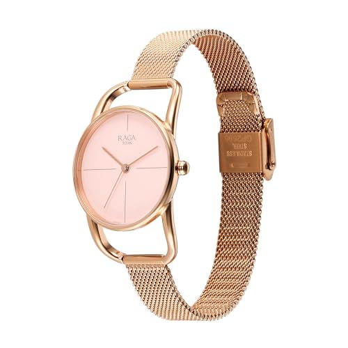 Image of Titan Raga Chic Quartz Analog Pink Dial Metal Strap Watch for Women-2696WM01
