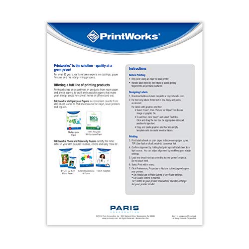 Printworks White Matte Address Labels For Inkjet Or Laser Printers Or Copiers, 100% Recycled, 12 Sheets/Pack, 1 Inch X 2.625 Inch, 00487 #TOP1