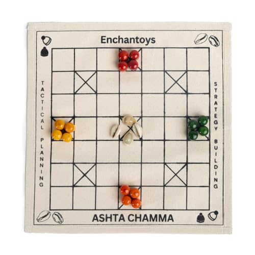 Image of Ashta Chamma Game | Chowka Bara Cotton Fabric Board Game | Katta Mane, Taayam, Kaangi Chaala, Kaana Dua, Traditional Indian Ludo | Travel-Friendly Game | Suitable for Children 4+ Years