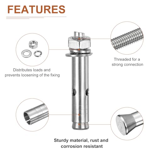 Image of DTGN M10 x 70 Expansion Bolts - 4Pack- Good for Concrete Dry Brick Block Walls - 304 Stainless Steel - Silver