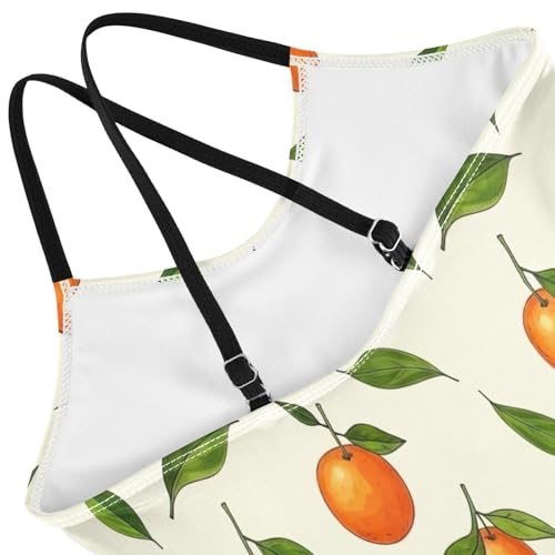 One Piece Swimsuit Toddler, Summer Beach Swimsuit Girls 3-10 Y, Oranges Green Leaves Cream4