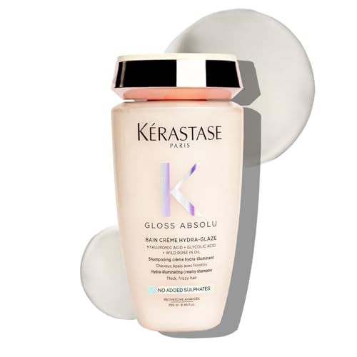 Image of Kerastase Gloss Absolu Creme Anti-Frizz Shampoo For Bouncy, Glossy Hair | Medium to Thick Hair | 4-Days Anti-Frizz | With Hyaluronic & Glycolic Acid, Wild Rose-In-Oil | 250ml