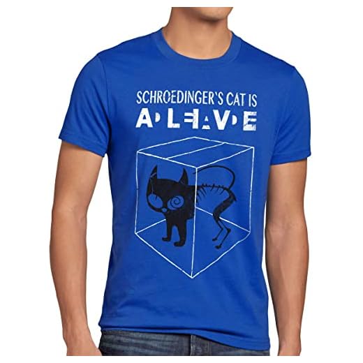 style3 Gato de Schrödinger Camiseta para Hombre T-Shirt Sheldon, Talla:M;Color:Azul