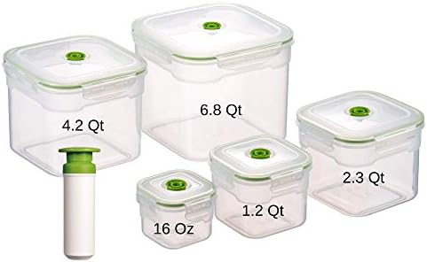 Lasting Freshness 7 Piece Vacuum Seal Food Storage Container Set, Square