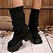 Fold Over Wide Calf Motorcycle Biker Boots for Women:Fashion Knee High Riding Platform Low Heel Booties Round Toe Footwear Shoes(Black,Size6)