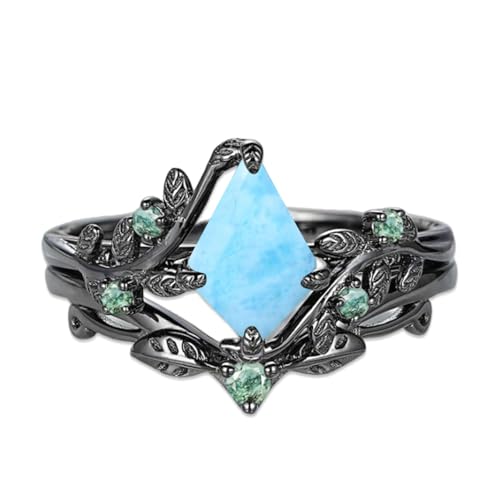 1.5CT Kite Cut Gemstone Engagement Ring Set Sterling Silver Black Gold Plated Inspired Leaf Gemstone Birthstone Wedding Ring Set for Women Anniversary Christmas Gift Size 4-15