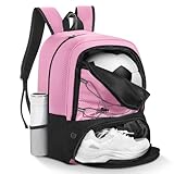 MoKo Soccer Bag Rucksack, Basketball-Rucksack für Männer & Frauen mit Separaten Ball- und Schuhfächern, Wasserdicht, Zaunhaken, Sportgerätetasche für Kleidung, Schuhe, Tablets, Laptops, Rosa