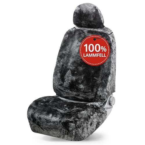 Walser Premium Lammfell Autositzbezug Maya - 100% Lammfell Sitzbezug für Auto, Schwarz